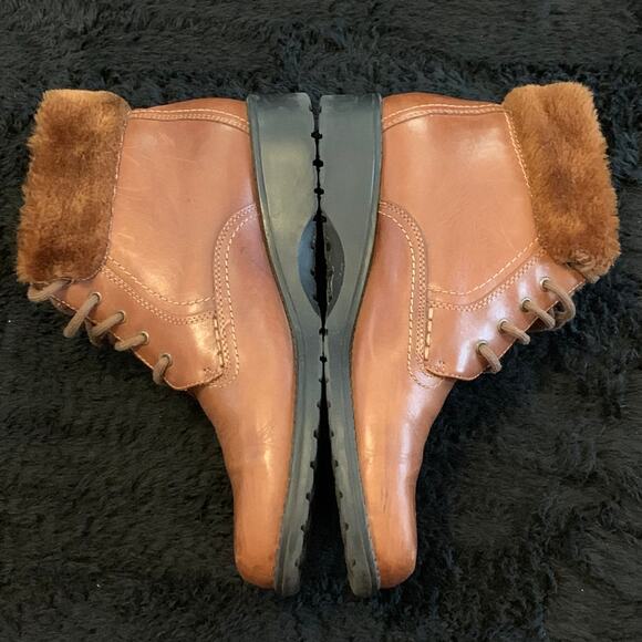 Size 10 - Thom McAn Womens Mocha Mousse Brown Leather Ankle Boots Faux Fur - Picture 7 of 12